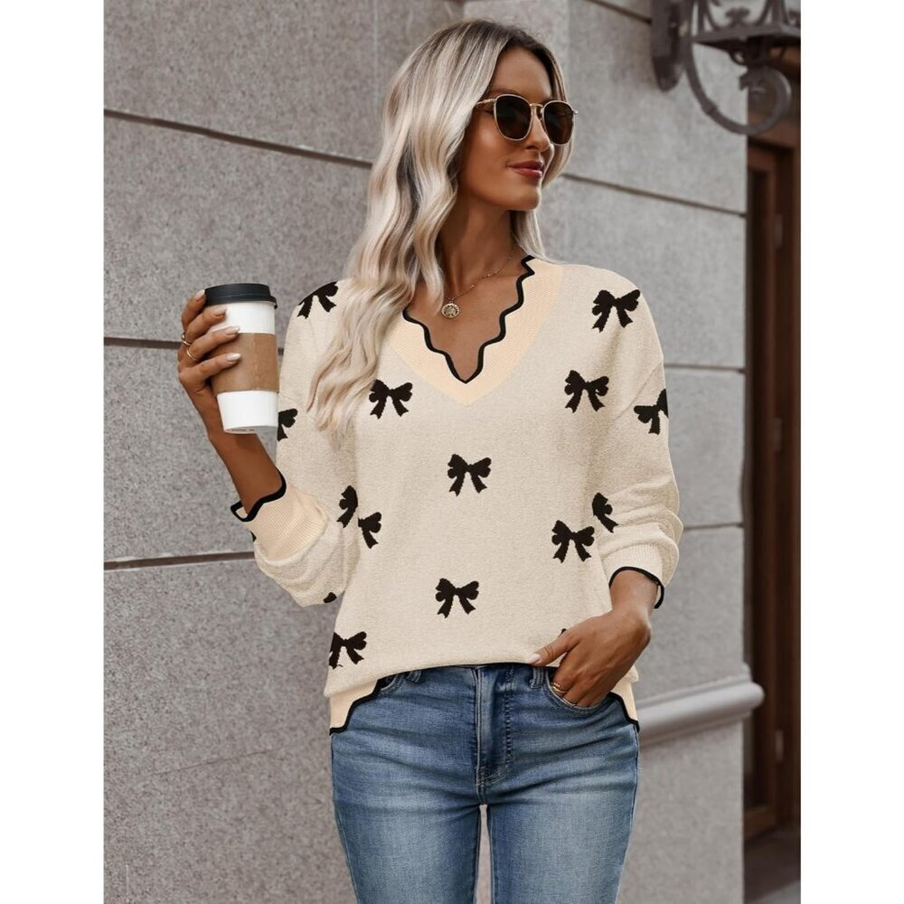 Women’s V Neck Sweater 2025 Fall Long Sleeve Ribbed Knit Casual Pullover Tops - Picture 6 of 6